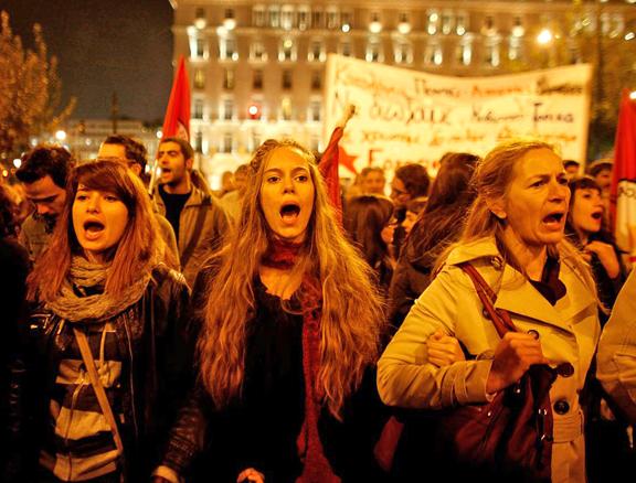 Protesters fill Syntagma Square during a general strike against further austerity