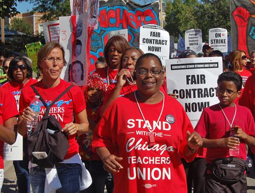 Thousands of teachers and their supporters marched through the West Side of Chicago