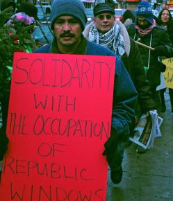 Supporters of workers occupying Republic Windows &amp; Doors picket Bank of America