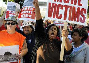 Protesting budget cuts and layoffs in the LA schools