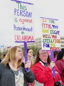 Oklahomans protest the "personhood" attack on abortion rights outside the state Capitol building